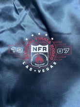 Load image into Gallery viewer, 1987 NFR National Finals Rodeo America Las Vegas Blue Satin Nylon Bomber Jacket
