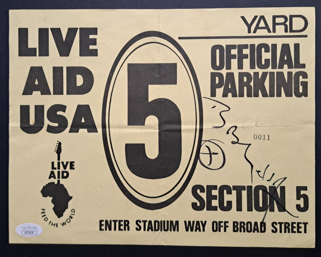 1985 Bob Geldof Signed Autographed USA Live Aid Concert Parking Pass COA JSA Vtg