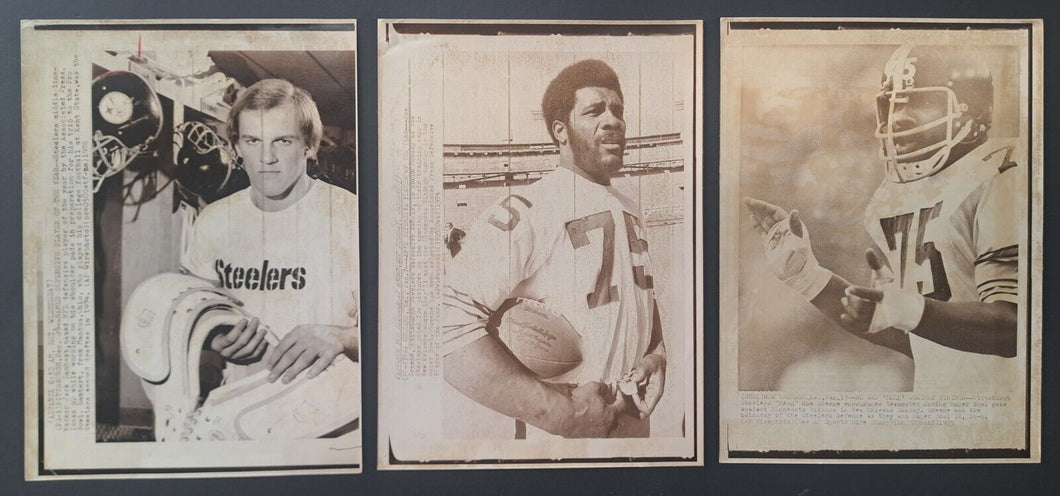 3 Original NFL Football Wire Photos Jack Lambert Joe Greene Pittsburgh Steelers