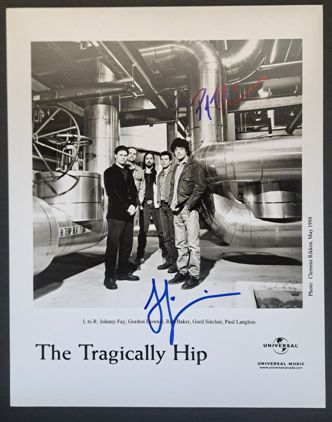 1998 The Tragically Hip Universal Music Signed Autograph Vintage Publicity Photo