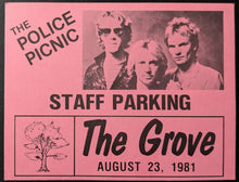 Load image into Gallery viewer, 1981 Police Concert Ticket + Staff Parking Pass Iggy Pop The Go Gos The Grove
