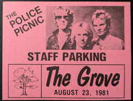 1981 Police Concert Ticket + Staff Parking Pass Iggy Pop The Go Gos The Grove