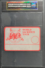 Load image into Gallery viewer, 1988/89 Slayer World Sacrifice Tour Unused Backstage Pass Graded iCert NM-MT 8
