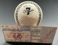 Mickey Mantle Day August 25, 1996 Ticket Stub + Whitey Ford Signed Baseball JSA