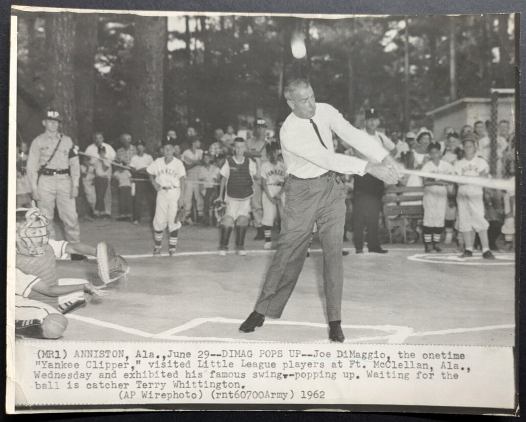 1962 Joe DiMaggio Original Wire Photo Little League Baseball Camp Yankee Clipper