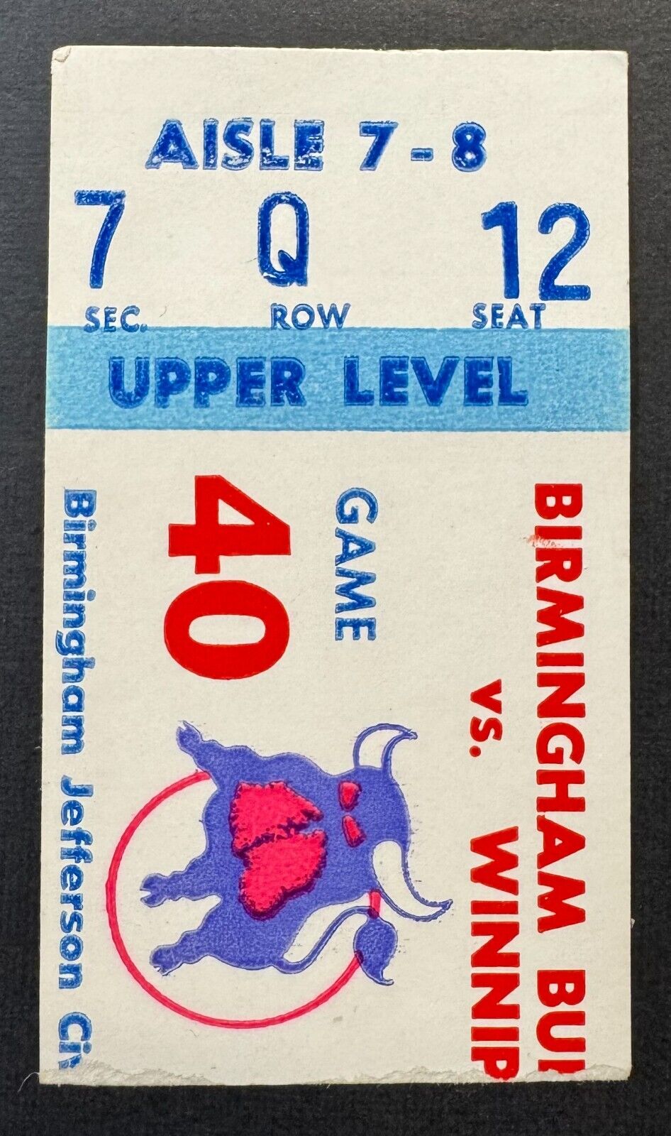 1977 WHA Game Birmingham Bulls Vs Winnipeg Jets Ticket Stub Hockey Vintage