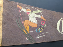Load image into Gallery viewer, 1932 Winter Olympics Vintage Pennant Lake Placid Olympic Rings Skiing Banner LOA
