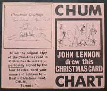 Load image into Gallery viewer, 1964 CHUM Chart John Lennon Christmas Card Drawing Beatles Toronto Radio Chart
