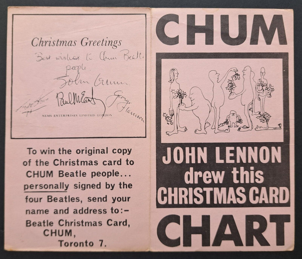 1964 CHUM Chart John Lennon Christmas Card Drawing Beatles Toronto Radio Chart