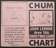 1964 CHUM Chart John Lennon Christmas Card Drawing Beatles Toronto Radio Chart
