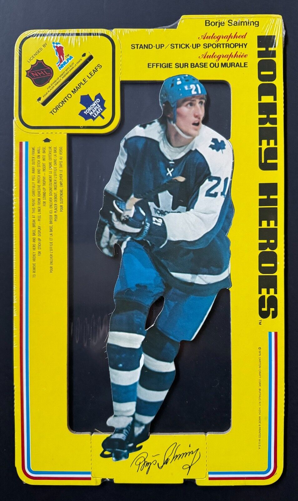 1975 NHL Hockey Borje Salming Stand-up Stick-up Toronto Maple Leafs Defenceman