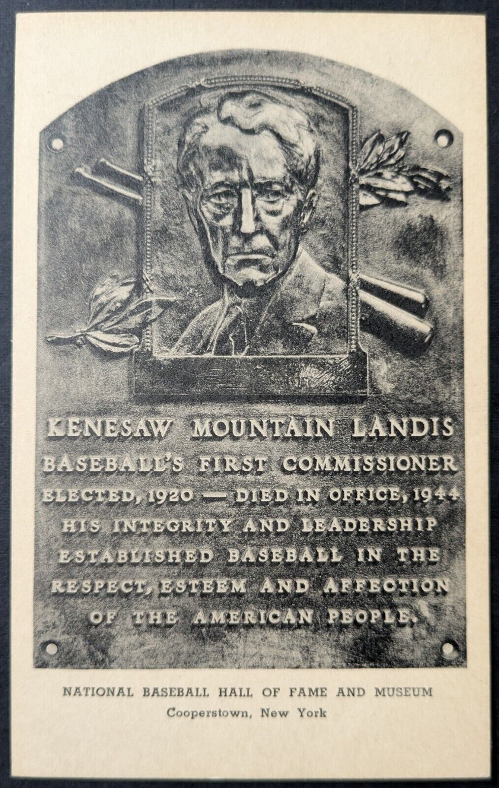 1940s Kenesaw Landis Hall Of Fame Plaque Postcard Type 2 Albertype Card Vtg MLB