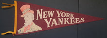 Load image into Gallery viewer, 1950&#39;s Vintage New York Yankees Uncle Sam Full Size Pennant Banner MLB Baseball
