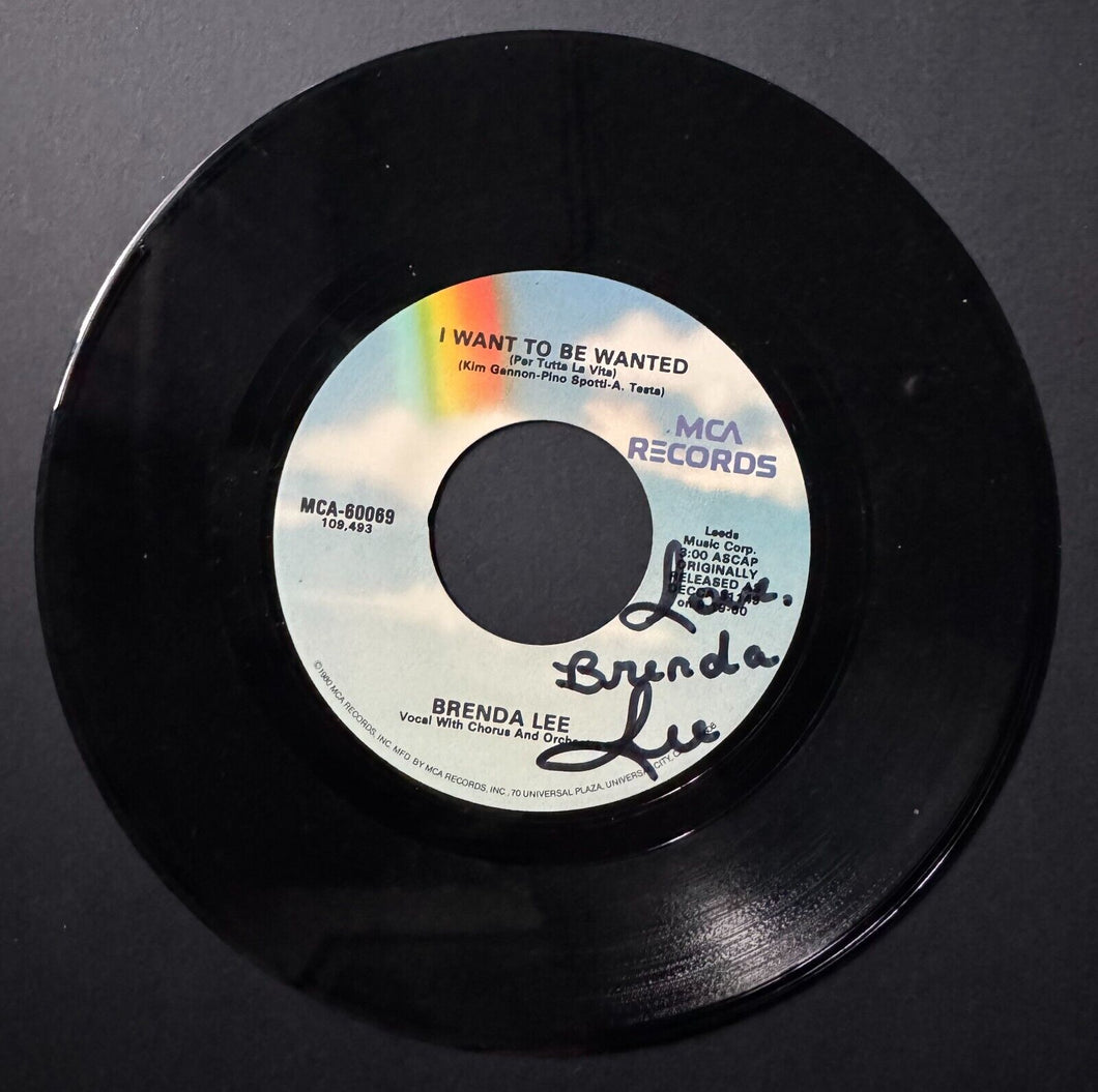 1980 Brenda Lee  45 RPM Autographed Record I Want To Be Wanted + Sweet Nothin's
