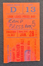 Load image into Gallery viewer, 1974 Muhammad Ali v  Joe Frazier @ Madison Square Garden Press Pass Ticket Stub
