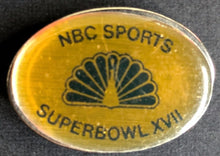 Load image into Gallery viewer, 1982 Super Bowl XVII Vintage NBC Sports Lapel Pin + Hospitality Access Pinback

