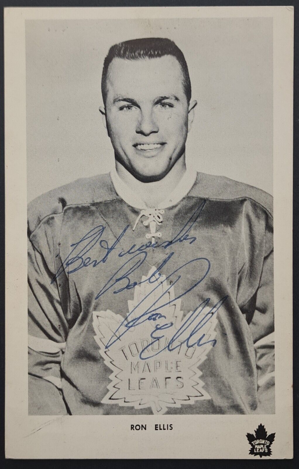 1960s Ron Ellis Signed Toronto Maple Leafs Issued Postcard Autograph NHL Hockey