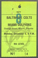 1977 Miami Dolphins vs. Baltimore Colts Orange Bowl Press Pass VTG NFL Football