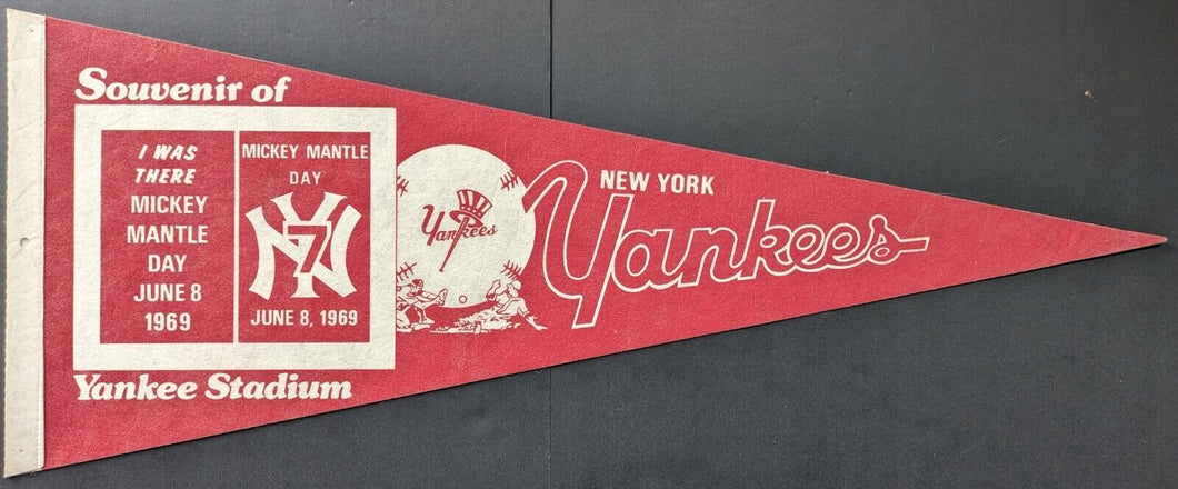 1969 Mickey Mantle Day June 8 New York Yankees Stadium Full Size Pennant MLB