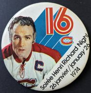 1975 Henri Richard Night @ Montreal Forum Pinback Vintage Canadiens NHL Hockey