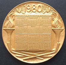 Load image into Gallery viewer, 1980 Lake Placid XIII Olympic Winter Games Calendar Medal In Bronze Original Box
