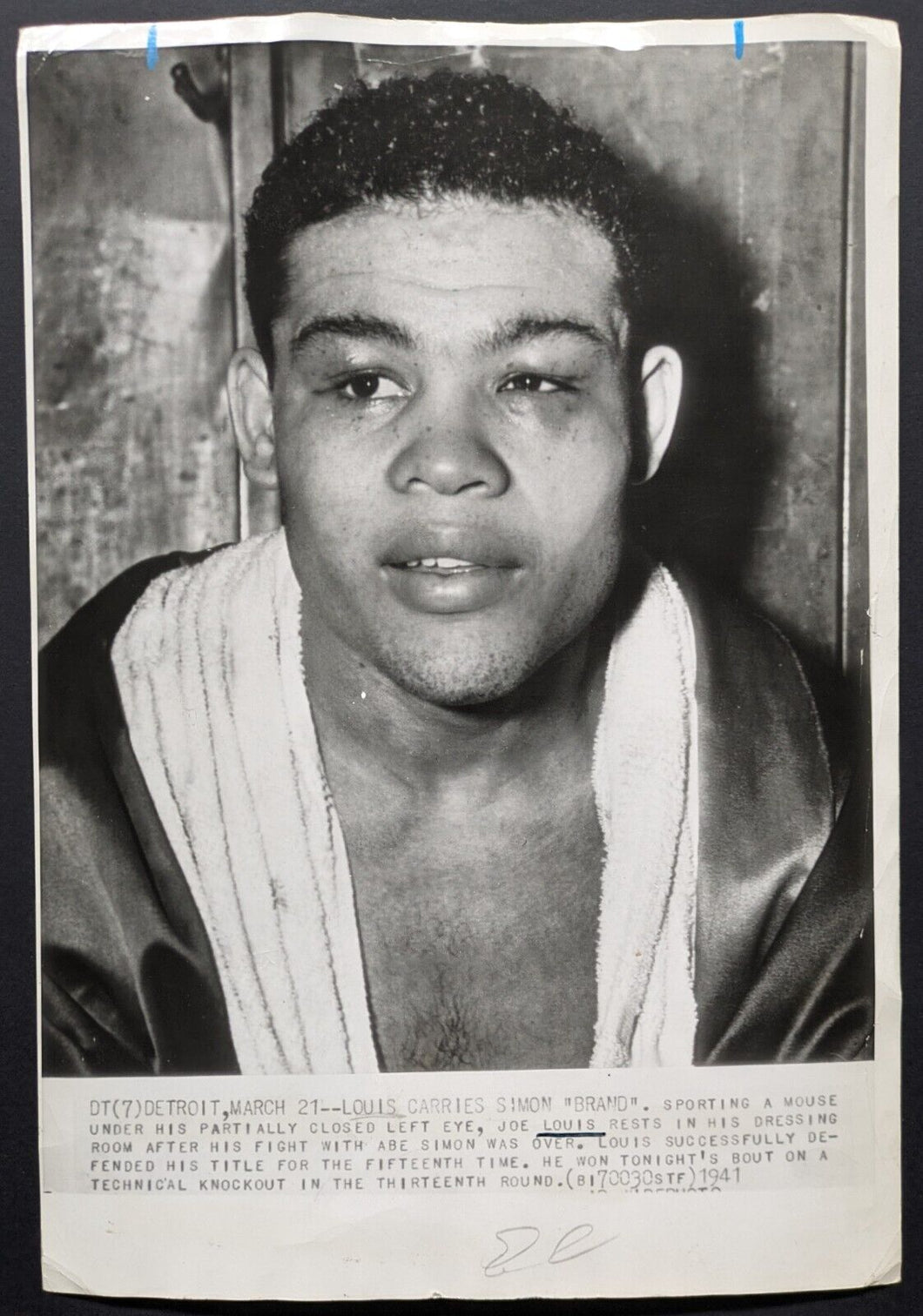 1941 Joe Louis Championship Fight Abe Simpson Vintage Press Wire Photo Boxing