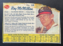 Load image into Gallery viewer, 1962 Post Canadian Roy McMillan Milwaukee Braves Baseball Card MLB Vintage
