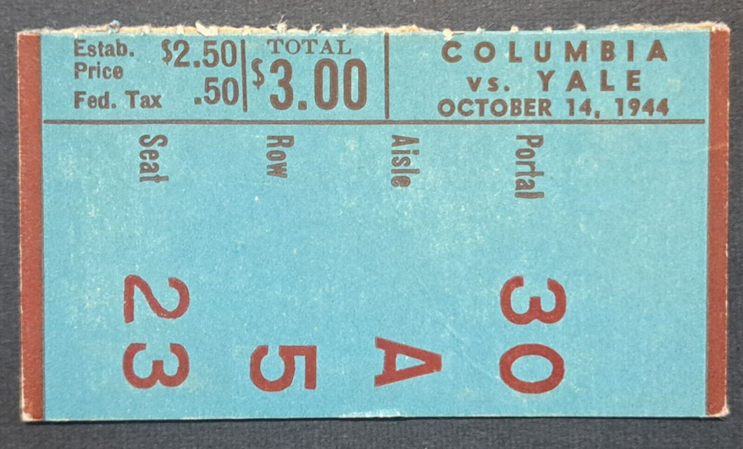 1944 Yale Bowl Columbia Lions vs Yale Bulldogs Football Used Ticket Stub