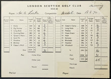 Load image into Gallery viewer, 1970 Bobby Locke London Scottish Golf Club Course Scorecard Vintage HOF
