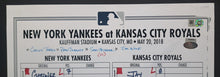 Load image into Gallery viewer, 2018 Yankees Royals Lineup Card Signed NY Aaron Boone Steiner MLB Holo LOA
