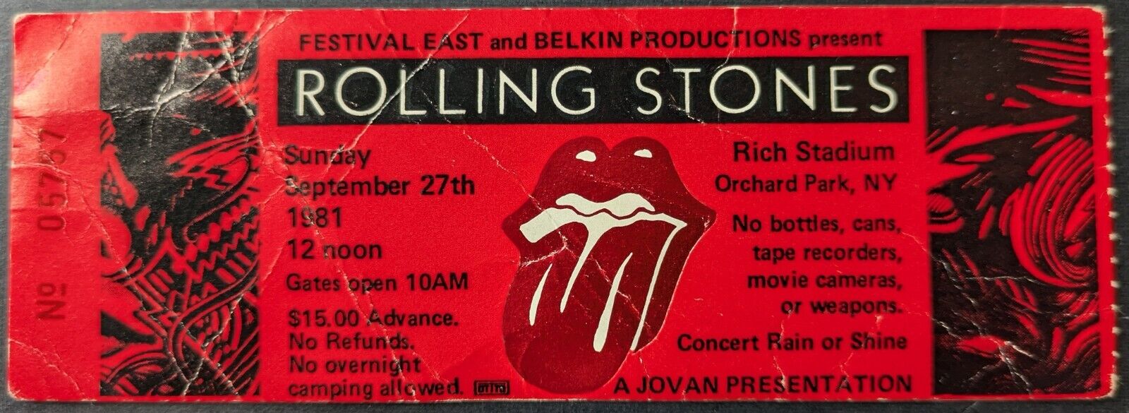 1981 Rolling Stones Tattoo You Vtg Ticket Rich Stadium Journey