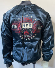 Load image into Gallery viewer, 1987 NFR National Finals Rodeo America Las Vegas Blue Satin Nylon Bomber Jacket
