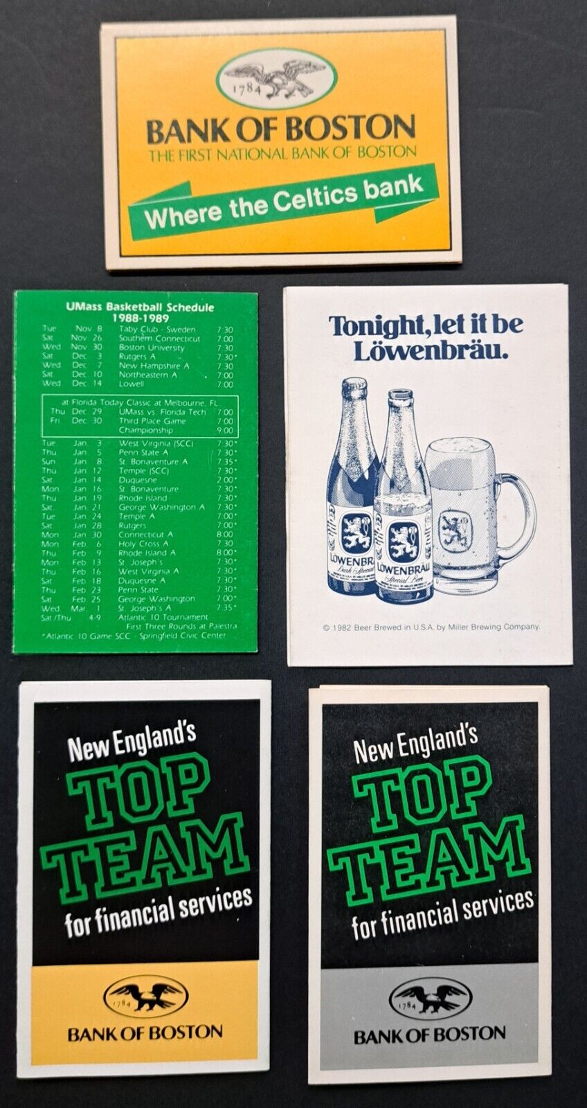 Set of 5 Different Boston Celtics Pocket Schedules NBA Basketball Vintage