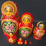 Russian Nesting Dolls Figures Vintage Hand-Painted Original Dress