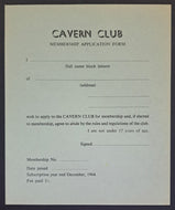 1964 Cavern Club Liverpool Unused Membership Application Form Vintage 2 LOAs