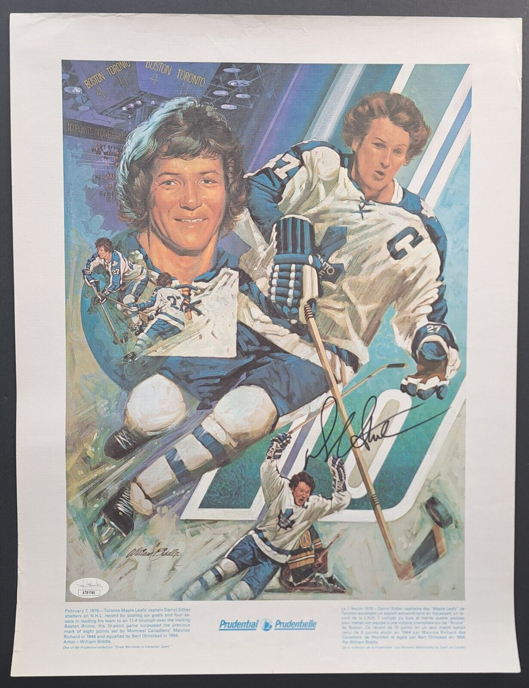 Darryl Sittler Toronto Maple Leafs Autographed Signed Lithograph JSA NHL Hockey