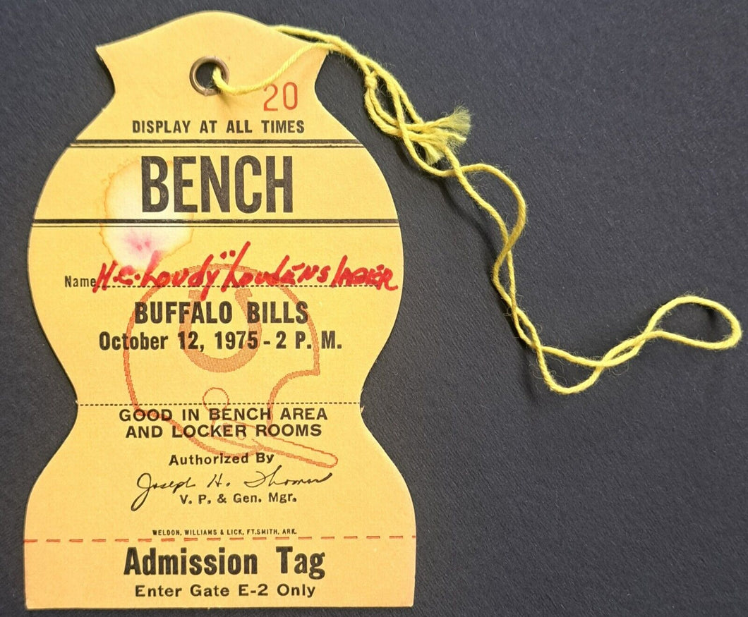 1975 Buffalo Bills Vintage NFL Football Game Media Admission Pass Tag