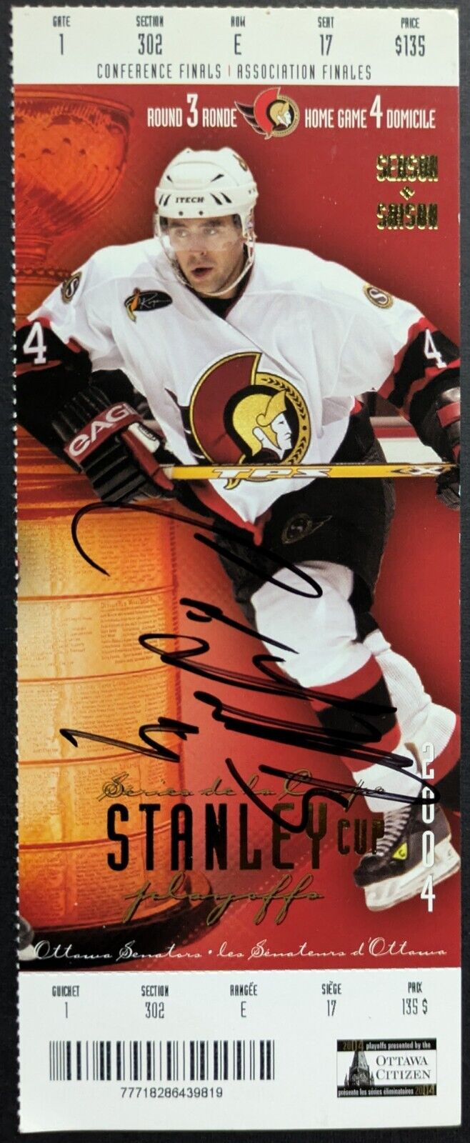 Chris Phillips Autographed Stanley Cup Playoff Ticket Ottawa Senators Signed NHL