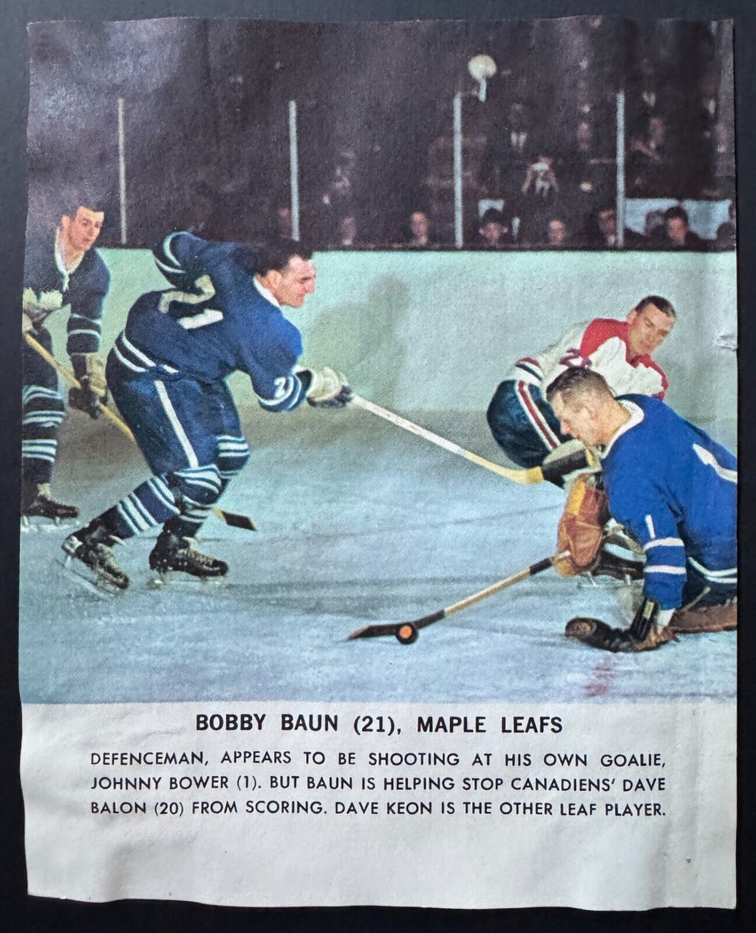 1964/65 Toronto Star NHL Hockey Photo Maple Leafs Bobby Baun Contest On Reverse