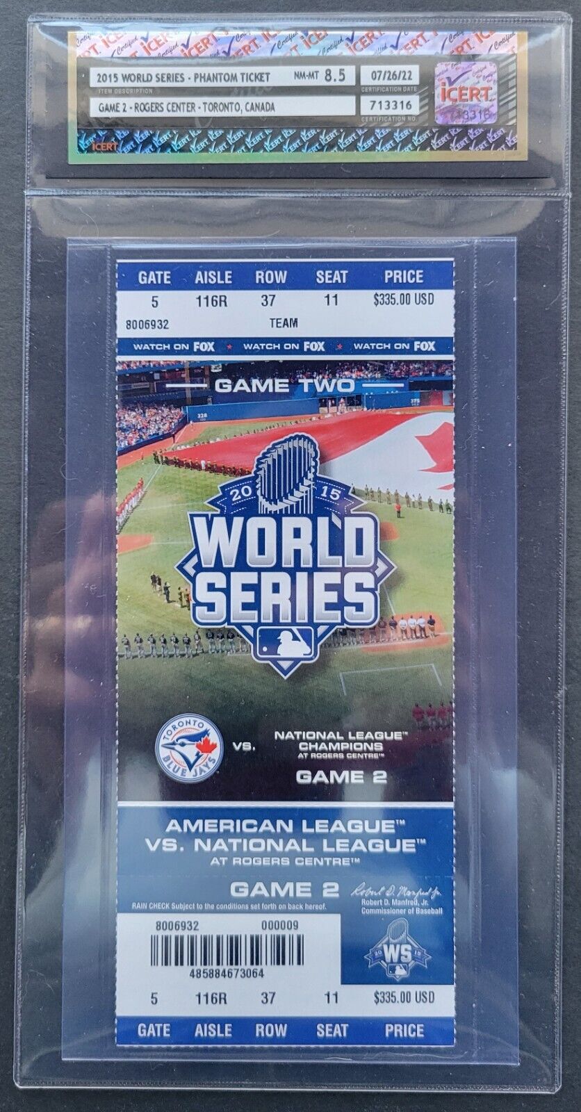 2015 World Series Game 2 Phantom Ticket Rogers Center Blue Jays iCert ...