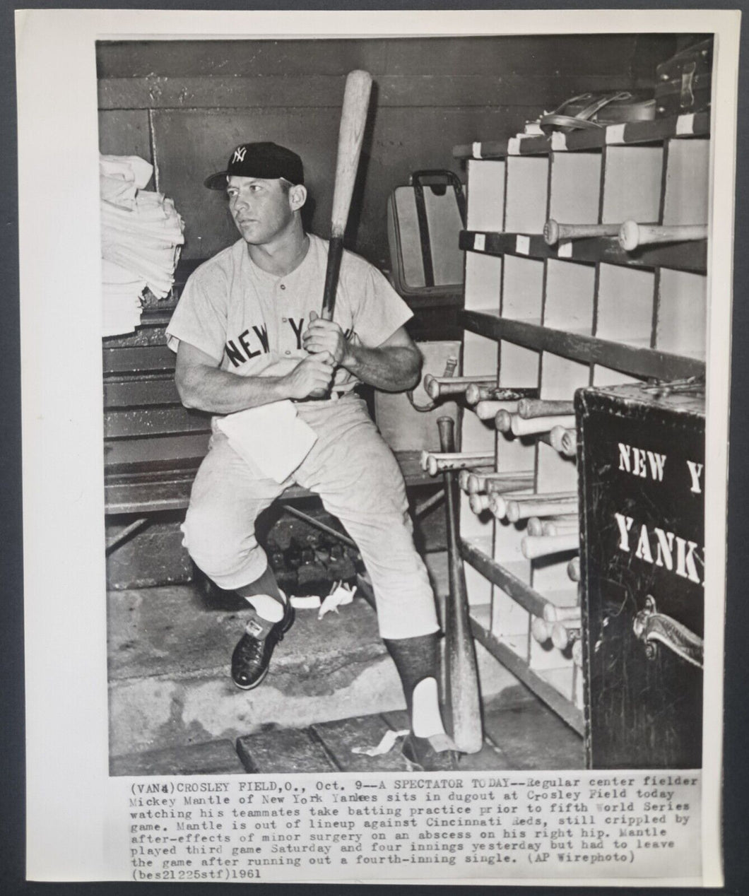 1961 Mickey Mantle World Series Wire Photo New York Yankees Vintage MLB Baseball