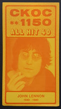 Load image into Gallery viewer, John Lennon Memorial Chart Dated Dec 17/80 Cover Of CKOC Rock Music
