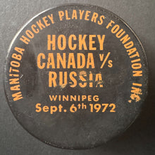 Load image into Gallery viewer, 1972 Canada USSR Summit Series Hockey Game 3 Winnipeg Promotional Puck Vintage
