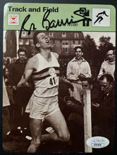 Load image into Gallery viewer, 1977 Signed Autographed "Sportcasters Lausanne" Roger Bannister Vintage Card JSA
