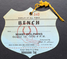 Load image into Gallery viewer, 1976 NFL Game Players Bench Pass Baltimore Colts Miami Dolphins Football Vintage
