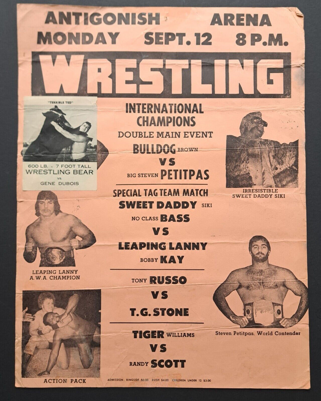 1977 Antigonish vintage wrestling poster Wrestling Bear Terrible Ted Gene Dubois