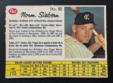 Load image into Gallery viewer, 1962 Post Canadian Cereal Norm Siebern Kansas City Athletics Baseball Card
