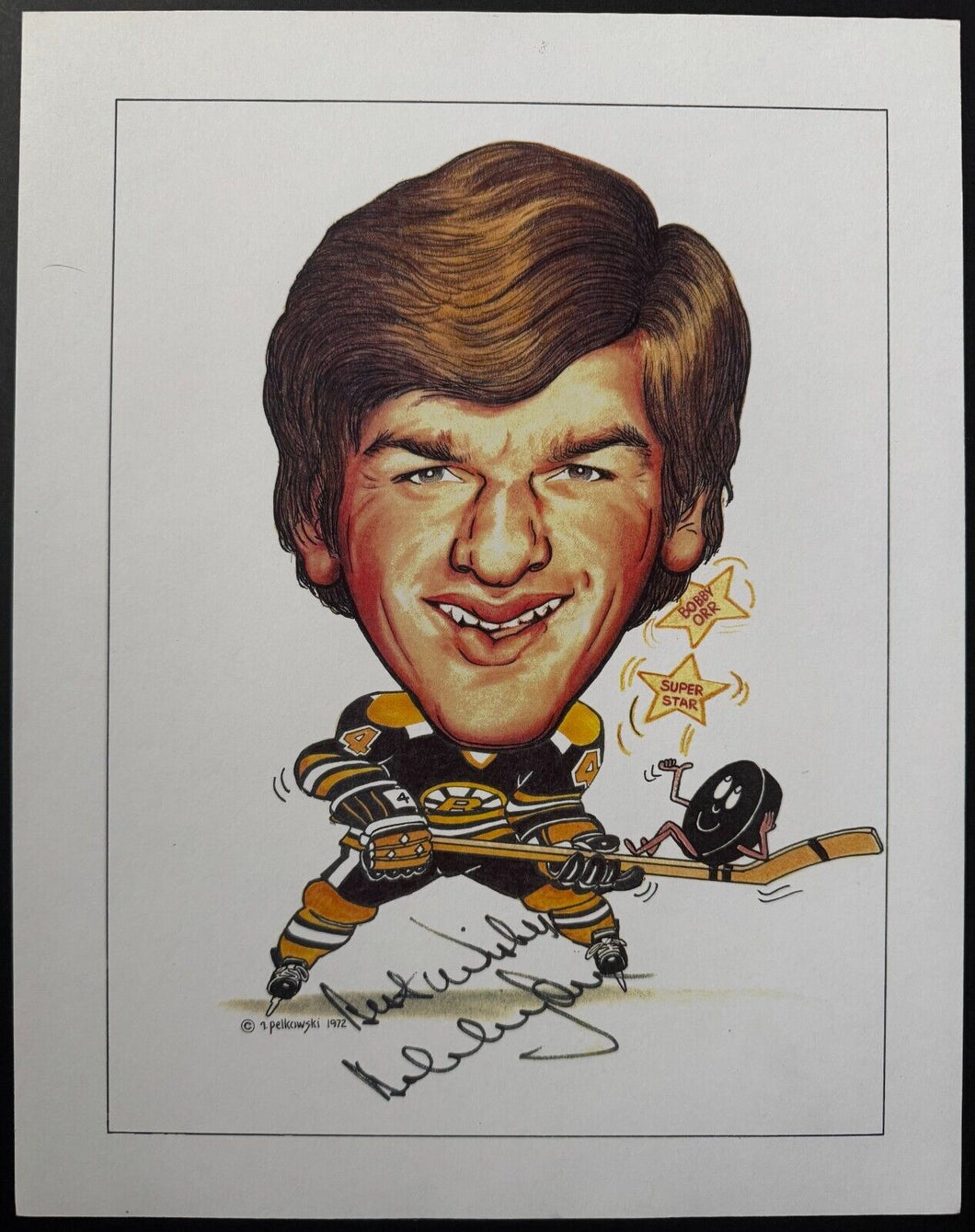 Pelkowski Bobby Orr Caricature Sporticature Hockey Print NHL Boston Bruins