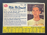 1962 Post Canadian Mike McCormick San Francisco Giants Baseball Card MLB Vintage