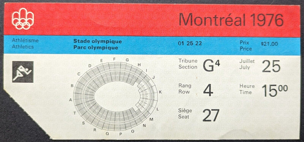 1976 Montreal Summer Olympics Athletics Finals Ticket Stub Vintage Sports IIOC